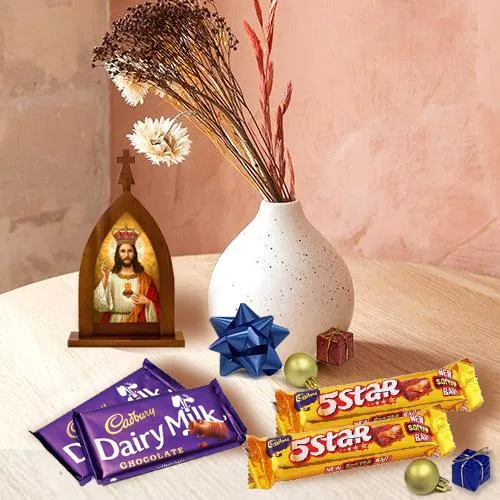 Excellence Xmas Gift of Holy Statue, Pendant n Chocolates