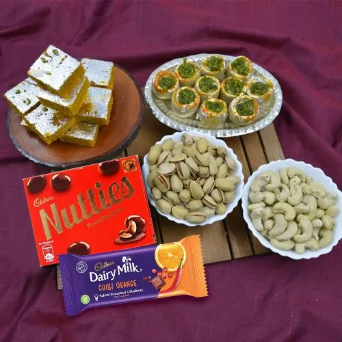 Classy Gift of Haldiram Sweets, Cadbury Chocolates n Dry Fruits