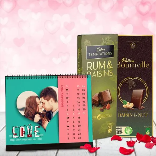 Romantic Gift of Personalized Desk Calendar with Exotic Cadbury Duo