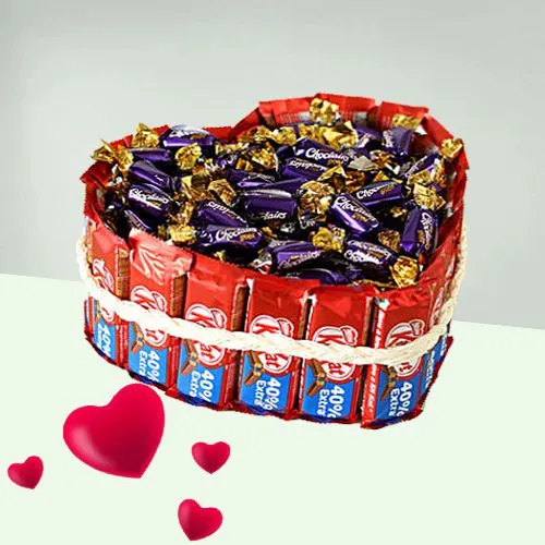 Delectable Nestle Kitkat with Cadbury Candies in Heart Shape Bouqeut
