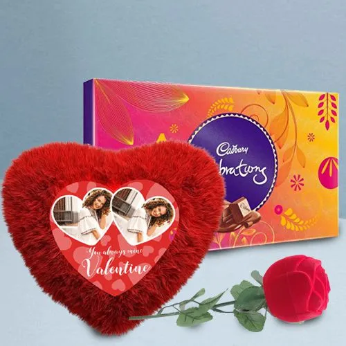 Valentine Combo of Heart Cushion with Proposes Rose n Ring with Cadbury Celebrations