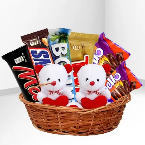 Valentine Basket Full of Teddy n Chocolate for Valentine