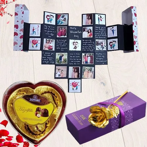 Fabulous Pop Heart Personalized Card with Heart Shape Sapphire Chocolate n Golden Rose