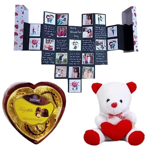 Personalized Maze Card with PopOut Heart n Sapphire Hazelfills Chocolate Box with a Teddy with Heart	