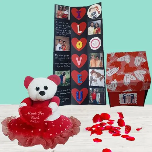 Fancy Personalized Infinity Explosion Card with a heart holding Teddy