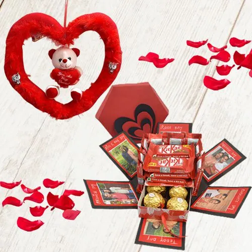 Marvelous Personalized Hexagon Explosion Box of Chocolates with a Teddy Heart