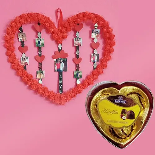 Fabulous Personalized Photo Handmade Love Frame with Sapphire Chocolates Heart Box