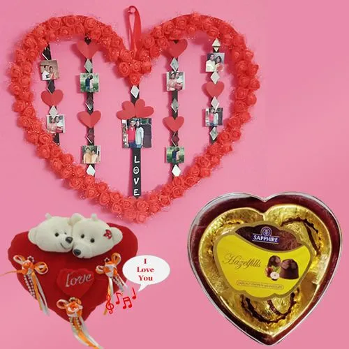 Fashionable Handmade Personalized Love Frame with a Sapphire Heart Shape Chocolates  N  a ILU Singing Heart