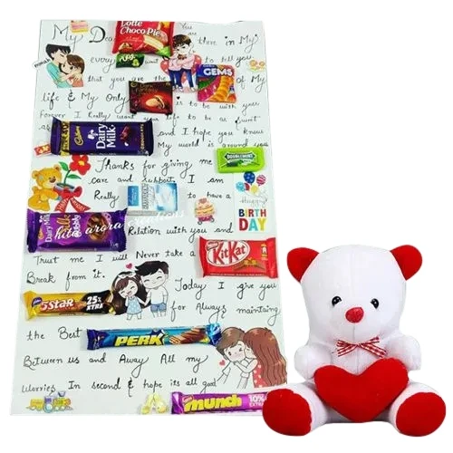 Magnificent Choco Message Card with Mixed Chocolates and Heart Teddy 	