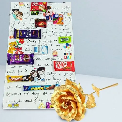 Graceful Hand Written Message n Chocolate Card with a Golden Rose