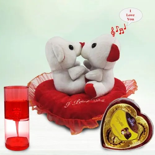 Exclusive Singing n Kissing Teddy with a Love Timer  N  Sapphire Chocolate Heart Box