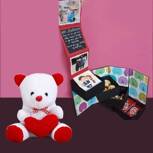 Spectacular 4 Stepper Pull Out Box of Chocolates n Personalized Photos with a Small Teddy