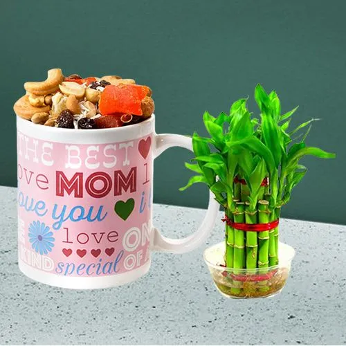 Trendy Personalized Mug with Mixed Nuts n 2 Tier Lucky Bamboo Tree