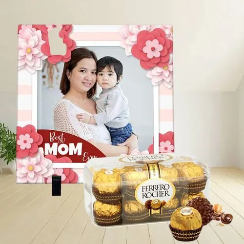 Distinctive Personalized Photo Tile with Ferrero Rocher Chocolate Treat for Mom	