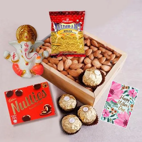 Exclusive Almonds and Chocolates Treat with Marble Ganpati for Mothers Day