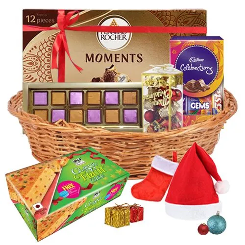 Joyous Christmas Time Cake N Chocolate Gift Basket