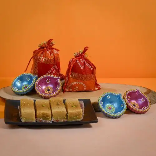 Diwali Sweets with Nuts N Diya Radiance