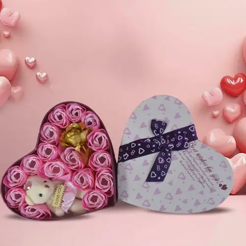 Attractive Heart Shape Roses N Teddy Box