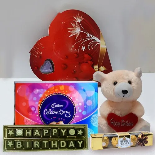 Say Happy Birthday with Teddy and Chocolate HAmper