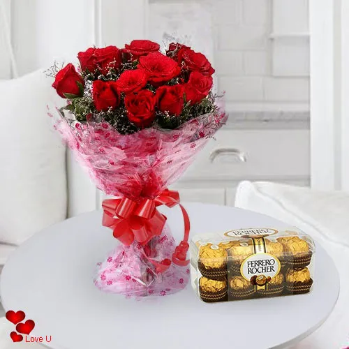 Deliver Online Red Roses Bouquet N Ferrero Rocher