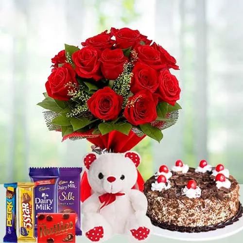 Order Combo of Red Roses, Teddy N Coocolates for Teddy Day