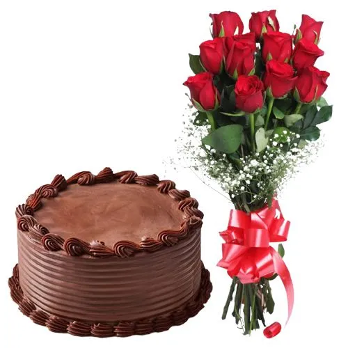 Book Red Roses with Chocolate Cake Online
