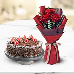Shop Online Red Roses with Black Forest Cake