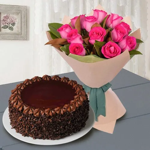 Send Red Roses N Chocolate Cake Online