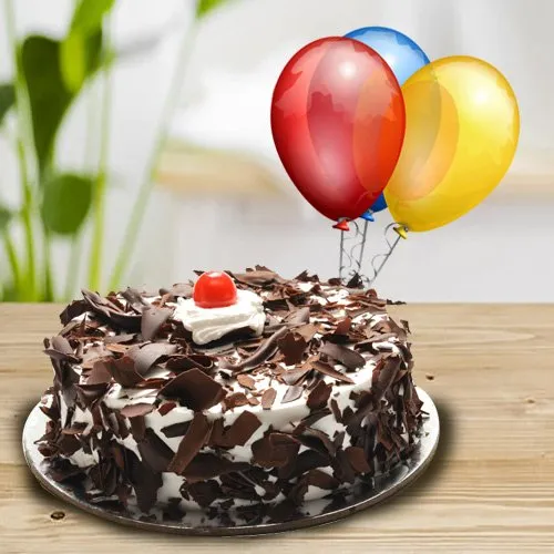 Deliver Online Black Forest Cake with Balloons