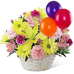 Basket of Fresh Flowers Online with Balloons