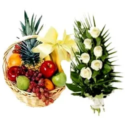 Timeless Fruits Basket N Roses Bunch