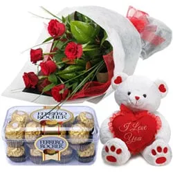 Classic Roses with Bear and Chocolates