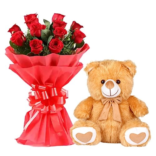 Order Red Roses N Teddy for Hug Day