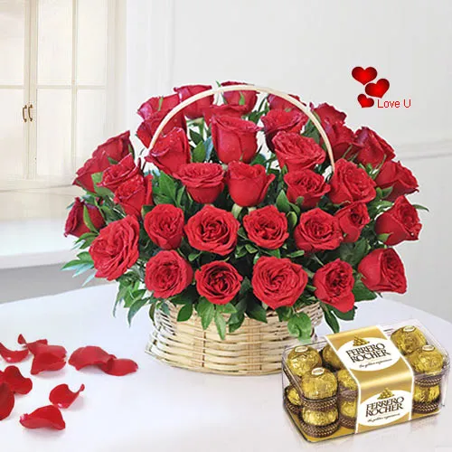 Order Online Red Roses Basket N Ferrero Rocher Chocolates