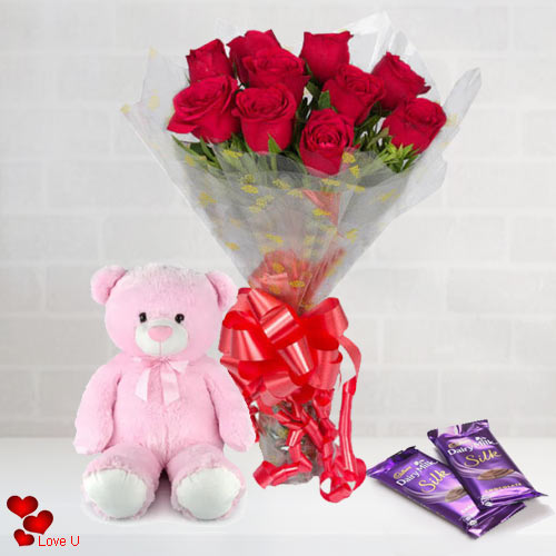 Order Chocolate Day Combo of Chocolates, Roses N Teddy Online