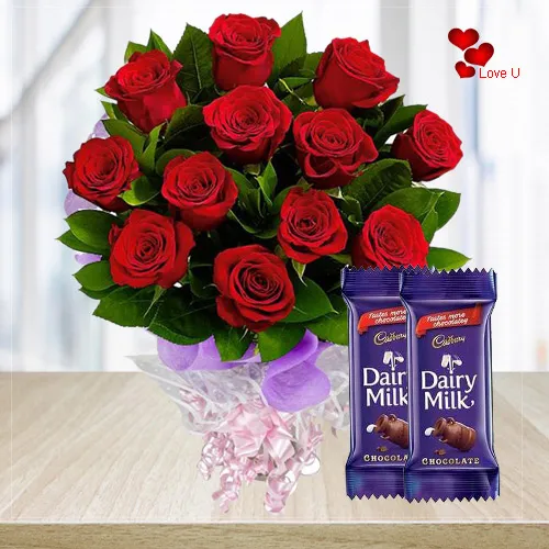 Gift Online Red Roses N Dairy Milk Chocolates
