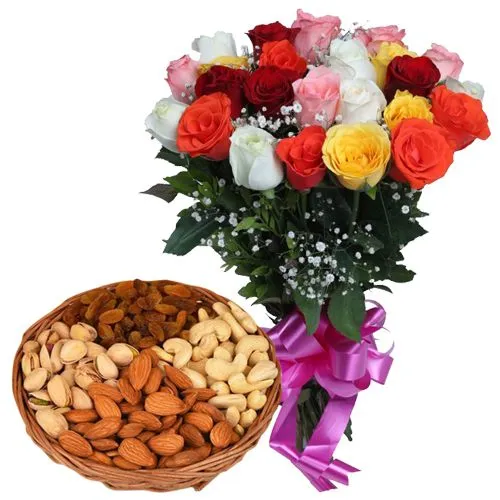 Book Online Mixed Roses and Assorted Dry Fruits