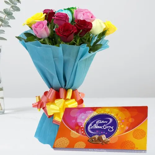 Deliver Mixed Roses Bunch and Cadbury Celebrations