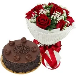Send Red Rose Bouquet with Chocolate Cake