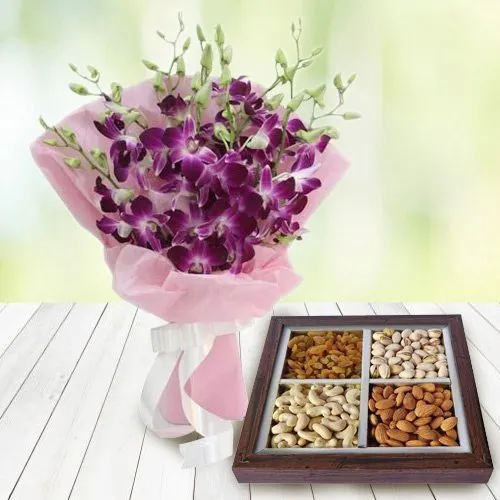 Orchids Bouquet and 500 gms Dry Fruits