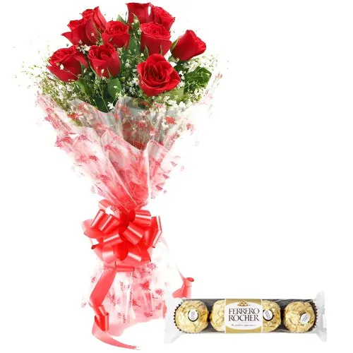 Order Ferrero Rocher Chocolate with Red Roses Bouquet