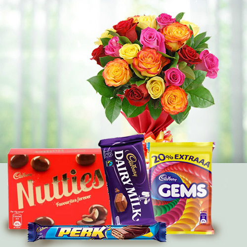 Crunchy mixed Cadburys Chocolate with charming Roses