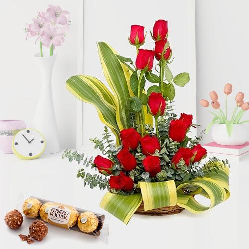 Order Arrangement of Red Roses with Ferrero Rocher