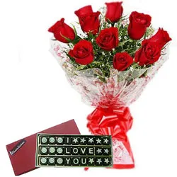 Silky-Smooth Red Roses Bouquet with I Love You Chocolate
