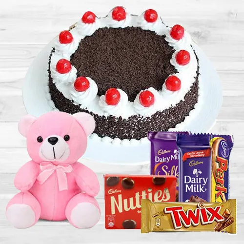 Gift Online Black Forest Cake with Assorted Cadbury N Teddy