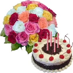 Deliver Black Forest Cake from 5 Star Bakery with Mixed Roses