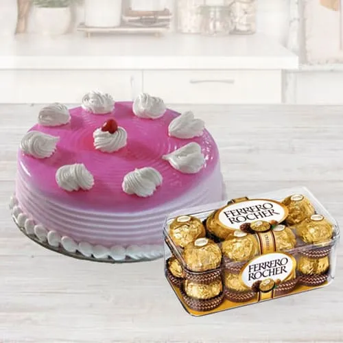 Shop for Strawberry Cake with Ferrero Rocher Chocolate for Birthday