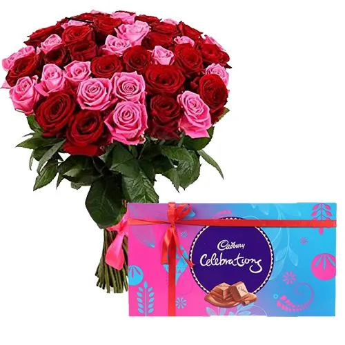 Send Pink and Red Roses Arrangement with Mixed Chocolates