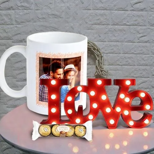 Magnificent V-day Gift of LOVE Lamp with Coffee Mug n Ferrero Rocher for BF