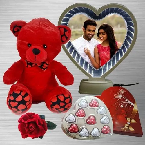 Scintillating Magic Mirror, Chocolate, Teddy n Rose Gift Combo for Girlfriend